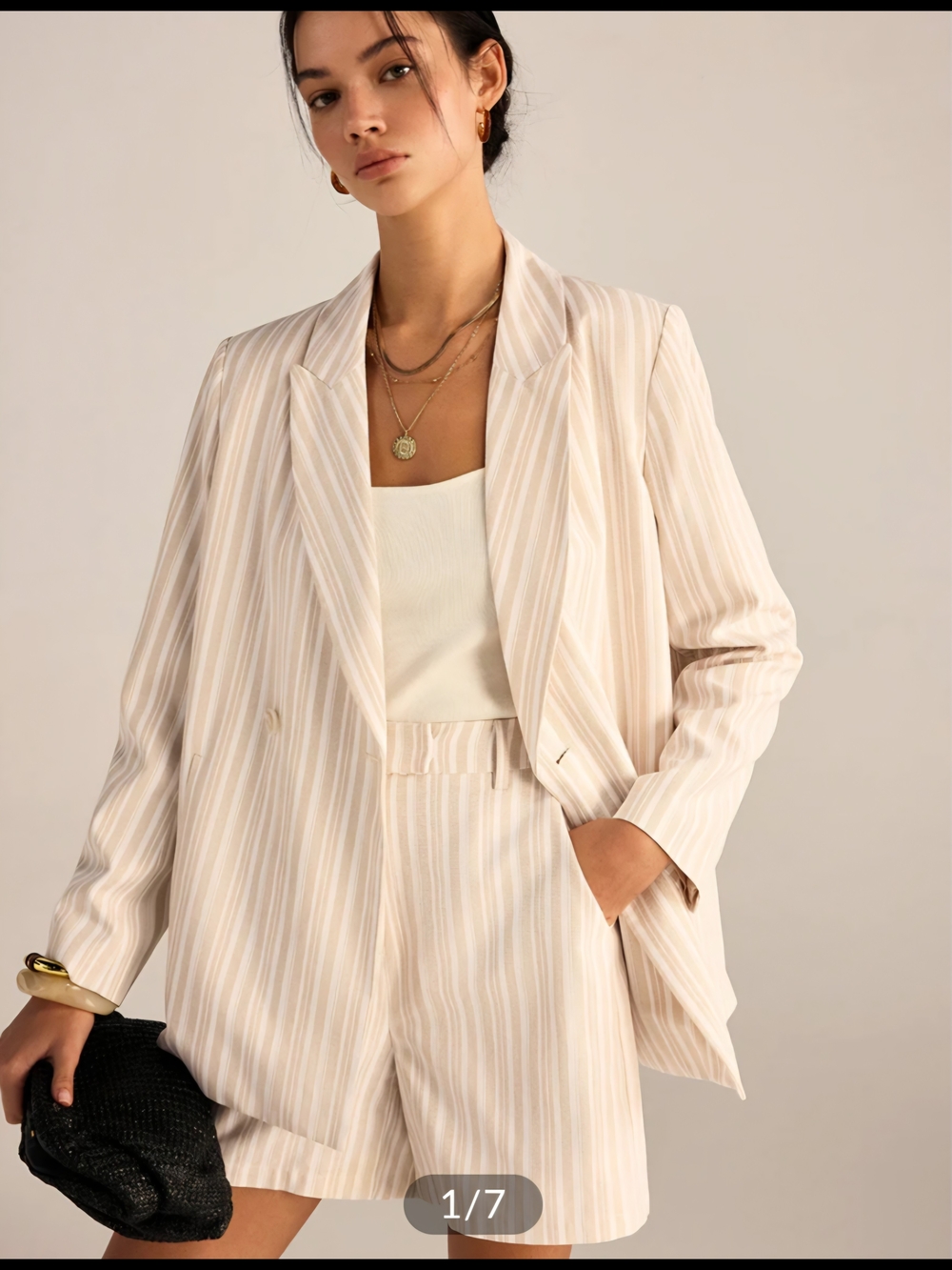 Commense Striped Cream Blazer Jacket - Women